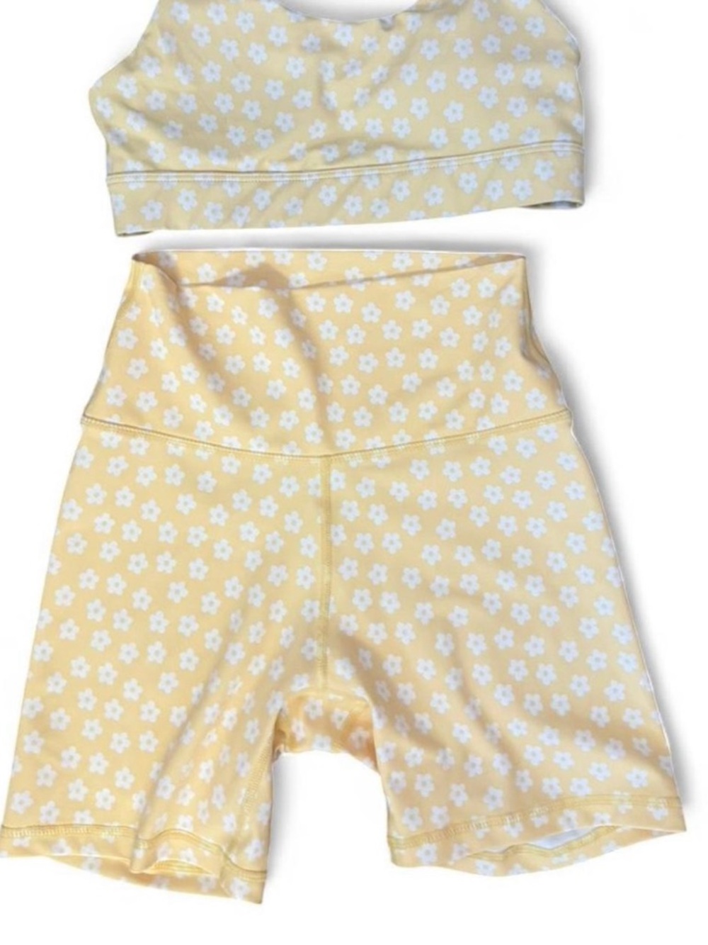 Yellow Daisy Print Athletic Set - Top & Biker Shorts - Picture 2 of 7